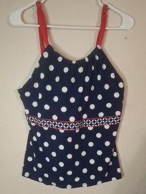 Beach House Navy Polka Dot Halter Tankini Top size 14